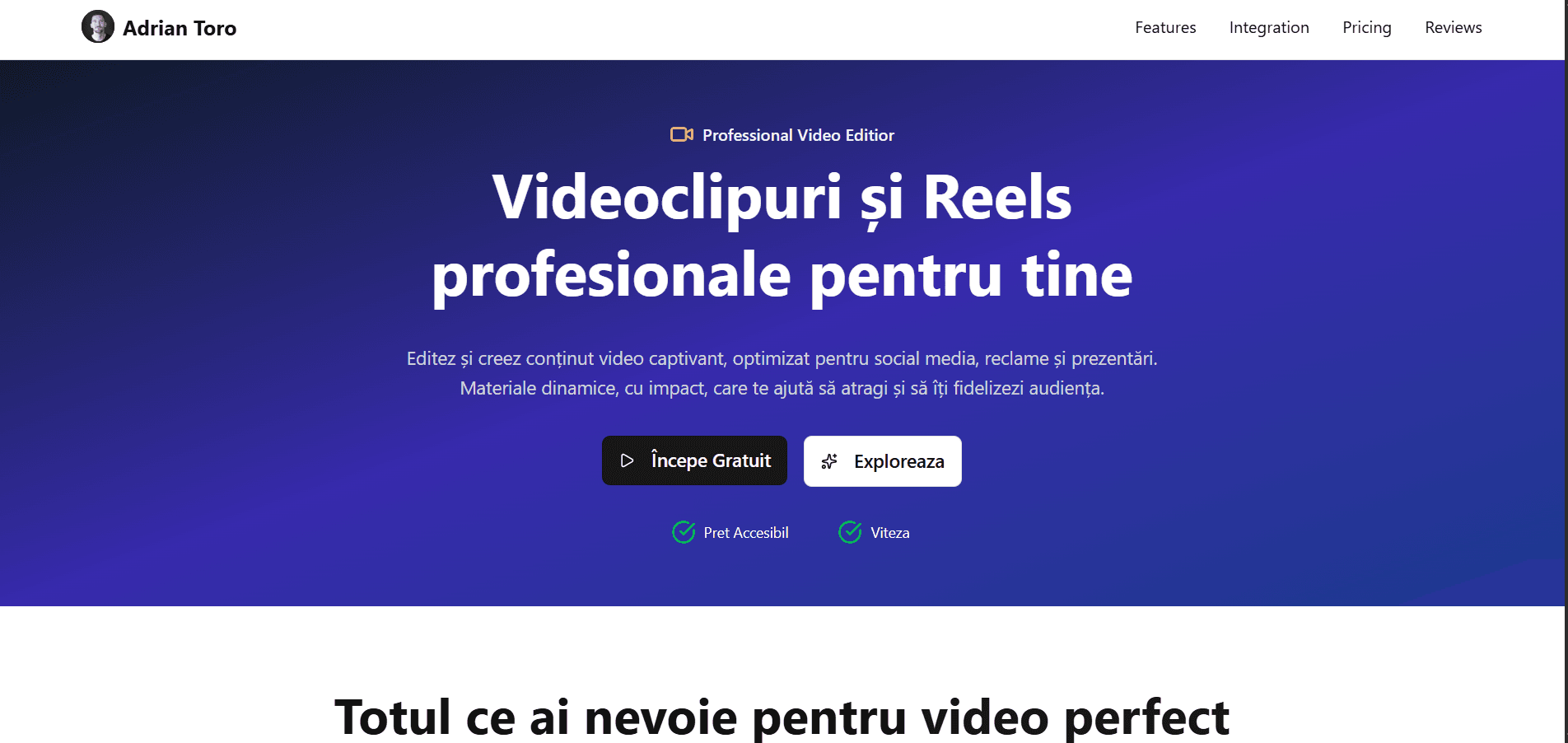 Video Editor - Landing Page